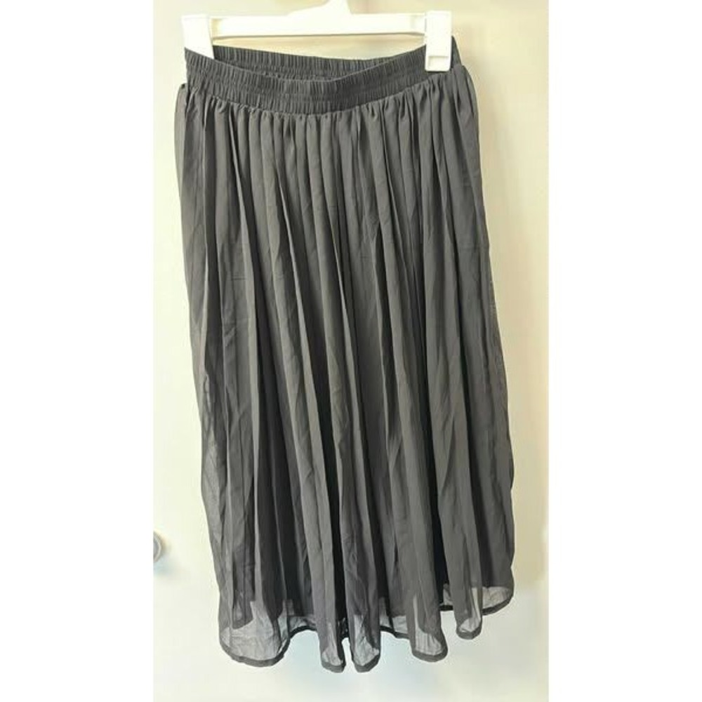 Manydress BLACK Pleated Midi Skirt Elastic Waist Casual‎ Flowy Womens Small
